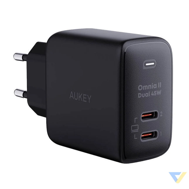 Wall Charger Aukey PA B4T 2xUSB C 45W (black) mains chargers