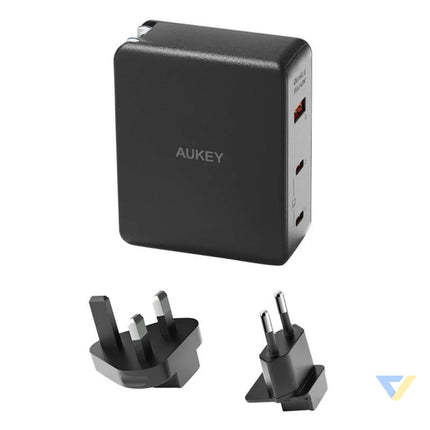 Wall charger Aukey PA B7O 1xUSB A 2xUSB C 140W GaN (black) mains chargers