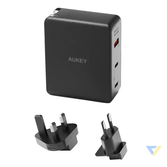 Wall charger Aukey PA B7O 1xUSB A 2xUSB C 140W GaN (black) mains chargers
