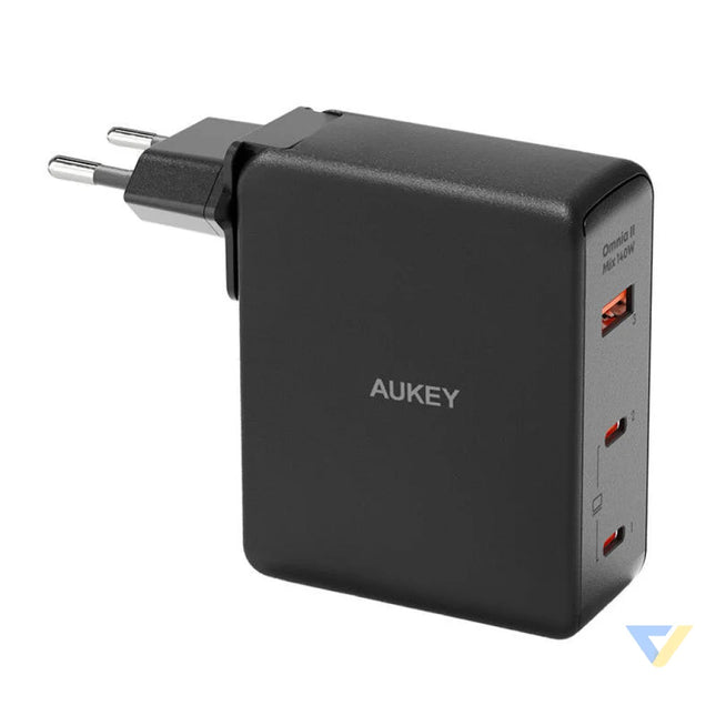 Wall charger Aukey PA B7O 1xUSB A 2xUSB C 140W GaN (black) mains chargers