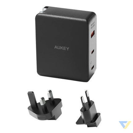 Wall charger Aukey PA B7O 1xUSB A 2xUSB C 140W GaN (black) mains chargers