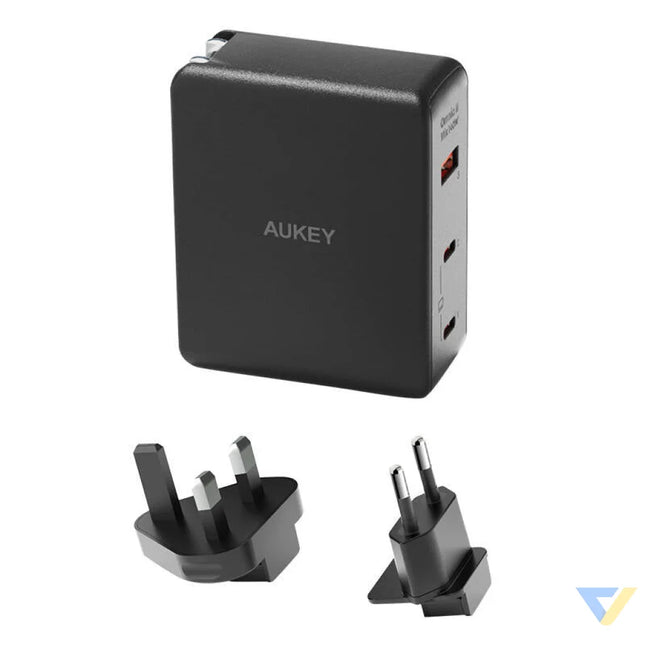 Wall charger Aukey PA B7O 1xUSB A 2xUSB C 140W GaN (black) mains chargers