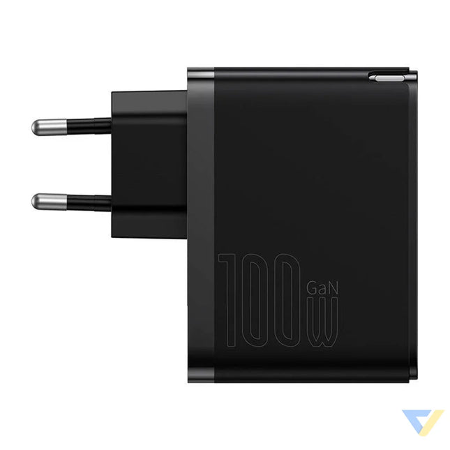 Wall charger Baseus GaN USB C + USB 100W + 1m cable (black) mains chargers