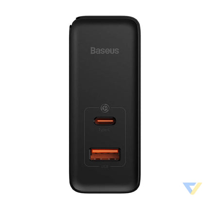 Wall charger Baseus GaN USB C + USB 100W + 1m cable (black) mains chargers