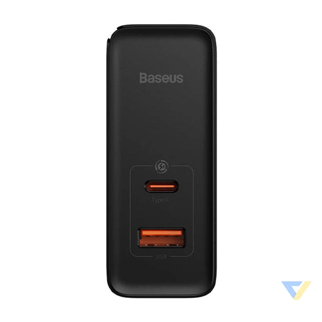 Wall charger Baseus GaN USB C + USB 100W + 1m cable (black) mains chargers
