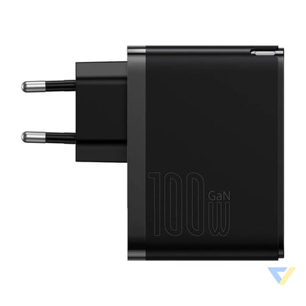 Wall charger Baseus GaN USB C + USB 100W + 1m cable (black) mains chargers