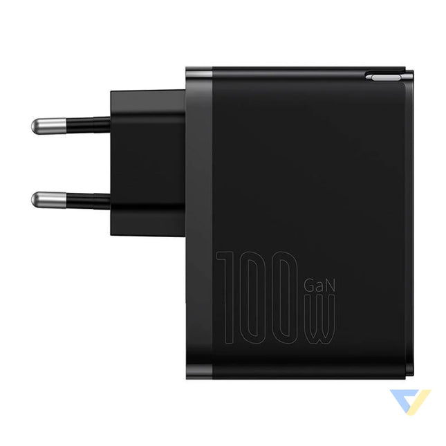 Wall charger Baseus GaN USB C + USB 100W + 1m cable (black) mains chargers