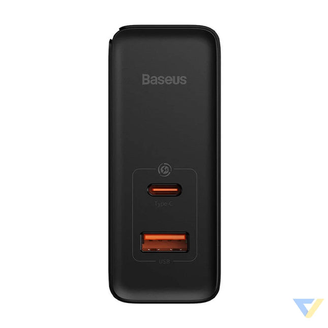 Wall charger Baseus GaN USB C + USB 100W + 1m cable (black) mains chargers