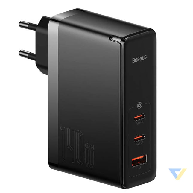 Wall charger Baseus GaN5 Pro 2xUSB C + USB 140W (black) mains chargers