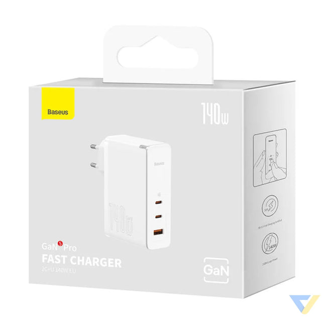 Wall charger Baseus GaN5 Pro 2xUSB C + USB 140W (white) mains chargers