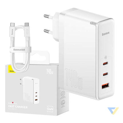 Wall charger Baseus GaN5 Pro 2xUSB C + USB 140W (white) mains chargers