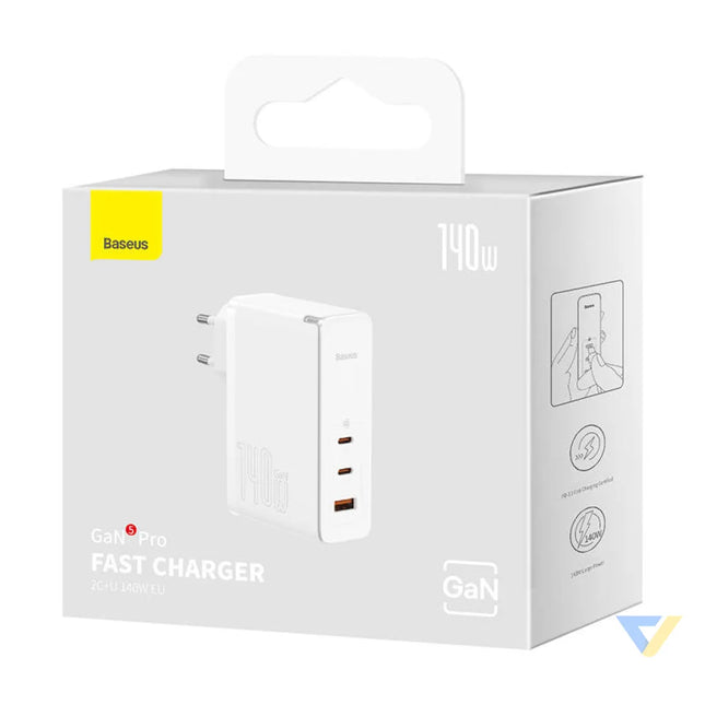 Wall charger Baseus GaN5 Pro 2xUSB C + USB 140W (white) mains chargers