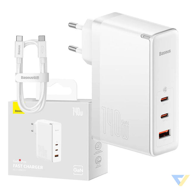Wall charger Baseus GaN5 Pro 2xUSB C + USB 140W (white) mains chargers