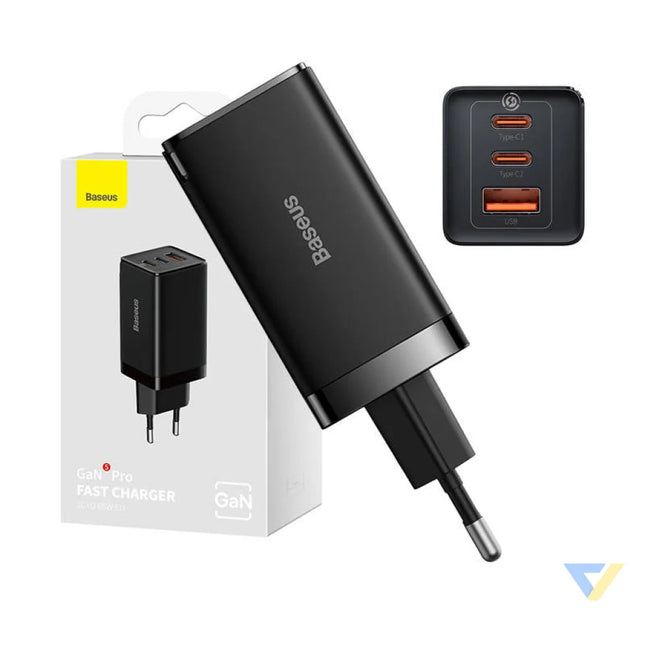 Wall charger Baseus GaN5 Pro 2xUSB C + USB 65W (black) mains chargers
