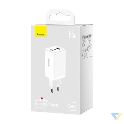 Wall charger Baseus GaN5 Pro 2xUSB C + USB 65W (white) mains chargers
