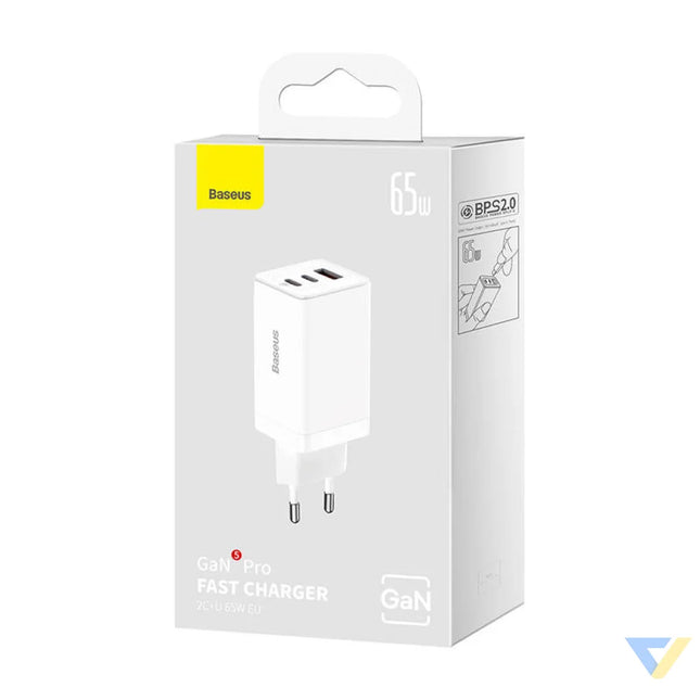 Wall charger Baseus GaN5 Pro 2xUSB C + USB 65W (white) mains chargers
