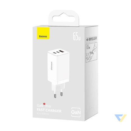 Wall charger Baseus GaN5 Pro 2xUSB C + USB 65W (white) mains chargers