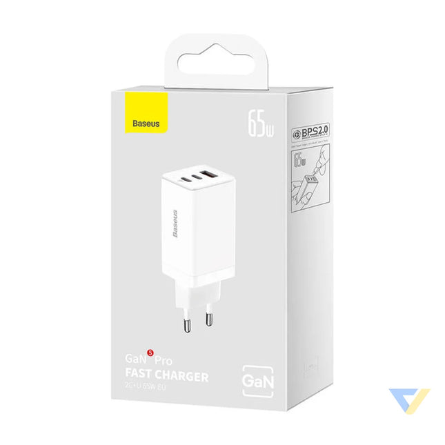 Wall charger Baseus GaN5 Pro 2xUSB C + USB 65W (white) mains chargers