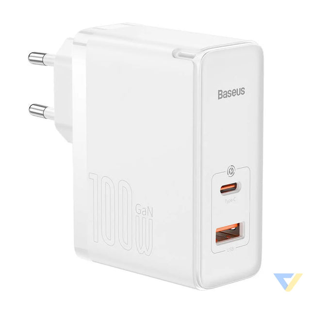 Wall charger Baseus GaN5 Pro USB C + USB 100W + 1m cable (white) mains chargers