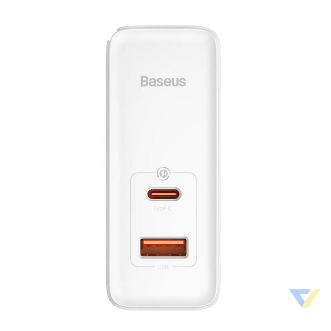 Wall charger Baseus GaN5 Pro USB C + USB 100W + 1m cable (white) mains chargers