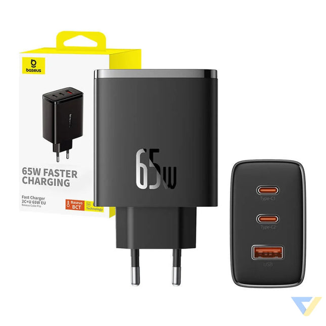 Wall charger Baseus OS Cube Pro 2xUSB C + USB 65W (black) mains chargers