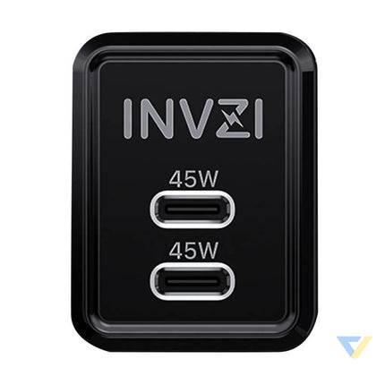 Wall charger INVZI GaN 2x USB C 45W EU (black) mains chargers
