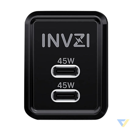 Wall charger INVZI GaN 2x USB C 45W EU (black) mains chargers