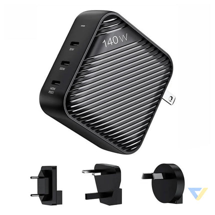 Wall charger INVZI GanHub 3x USB C 140W EU/UK/AU/US (black) mains chargers