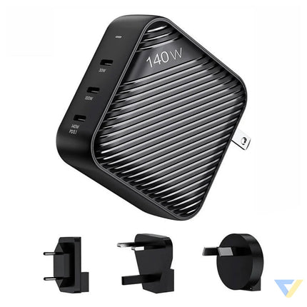 Wall charger INVZI GanHub 3x USB C 140W EU/UK/AU/US (black) mains chargers
