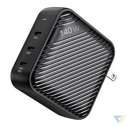 Wall charger INVZI GanHub 3x USB C 140W EU/UK/AU/US (black) mains chargers