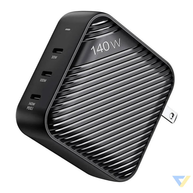 Wall charger INVZI GanHub 3x USB C 140W EU/UK/AU/US (black) mains chargers