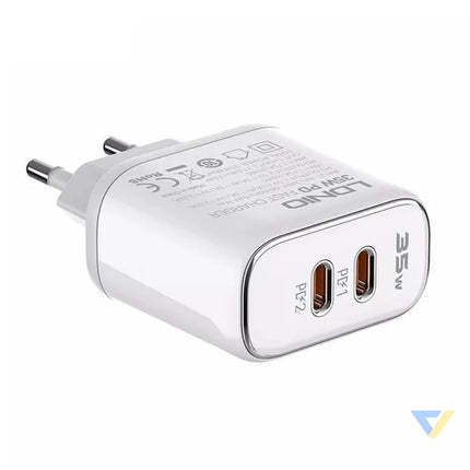 Wall charger LDNIO A2528M 2USB C for Apple + USB C Lightning Cable mains chargers
