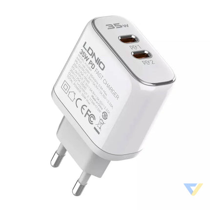 Wall charger LDNIO A2528M 2USB C for Apple + USB C Lightning Cable mains chargers