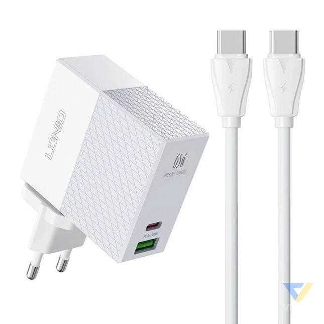 Wall charger LDNIO A2620C USB USB C 65W + USB C USB C cable mains chargers