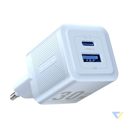 Wall charger Vention FEQL0 EU USB C + USB A 30W/30W GaN (blue) mains chargers