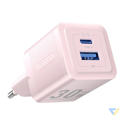 Wall charger Vention FEQP0 EU USB C + USB A 30W/30W GaN (pink) mains chargers