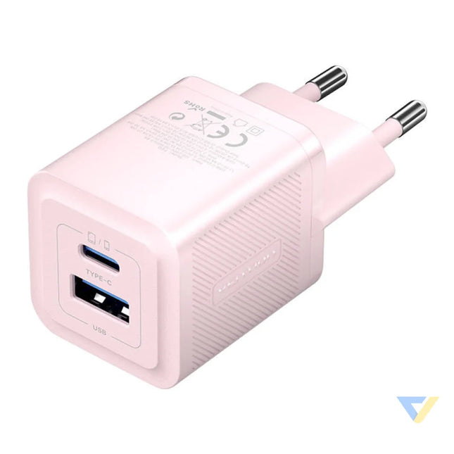 Wall charger Vention FEQP0 EU USB C + USB A 30W/30W GaN (pink) mains chargers
