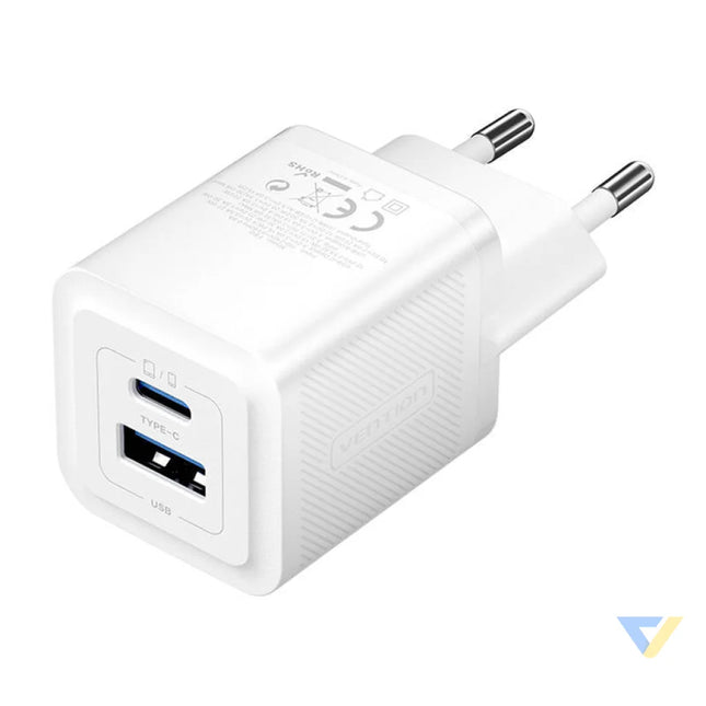 Wall charger Vention FEQW0 EU USB C + USB A 30W/30W GaN (white) mains chargers
