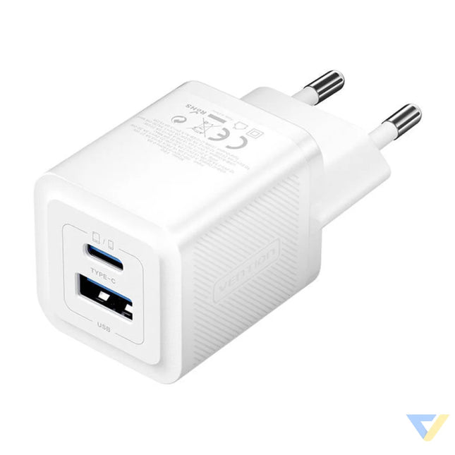 Wall charger Vention FEQW0 EU USB C + USB A 30W/30W GaN (white) mains chargers