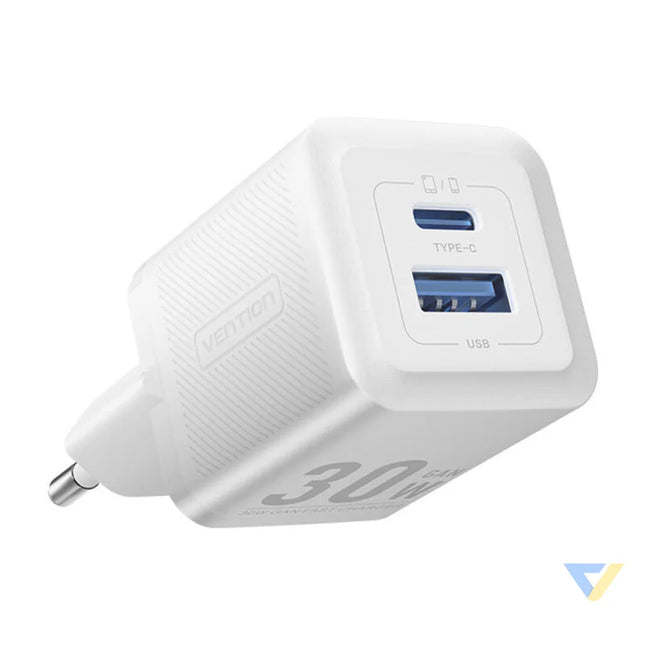 Wall charger Vention FEQW0 EU USB C + USB A 30W/30W GaN (white) mains chargers