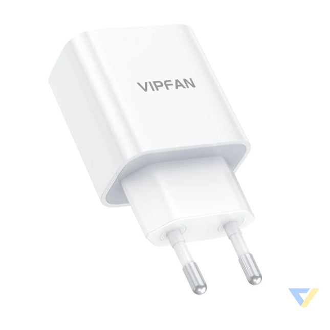 Wall charger VFAN E04 USB C 20W QC 3.0 + Lightning cable (white) mains chargers