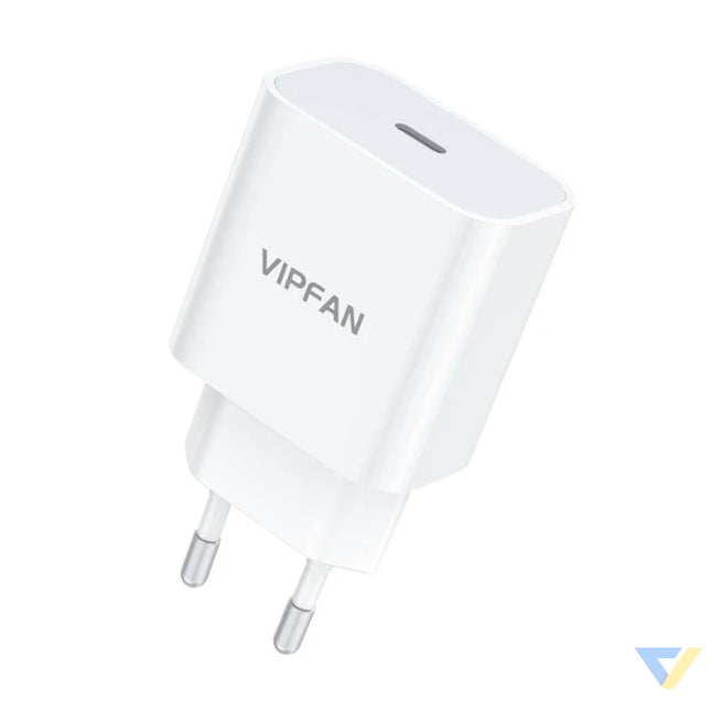 Wall charger VFAN E04 USB C 20W QC 3.0 + Lightning cable (white) mains chargers