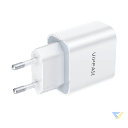Wall charger VFAN E04 USB C 20W QC 3.0 + Lightning cable (white) mains chargers