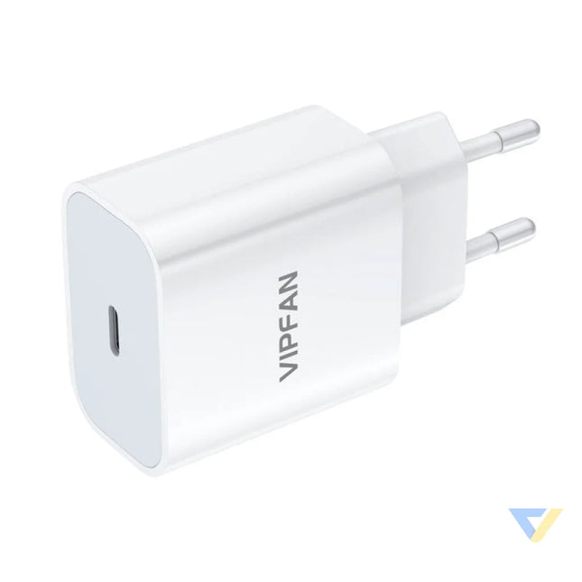 Wall charger VFAN E04 USB C 20W QC 3.0 + Lightning cable (white) mains chargers