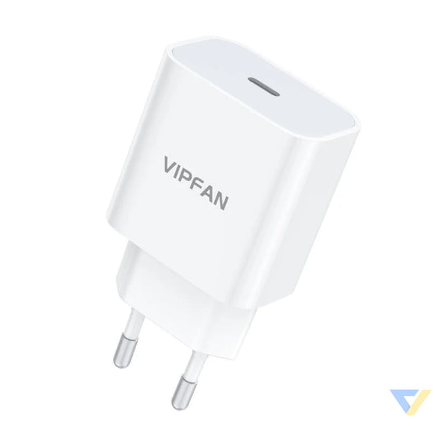 Wall charger VFAN E04 USB C 20W QC 3.0 + Lightning cable (white) mains chargers