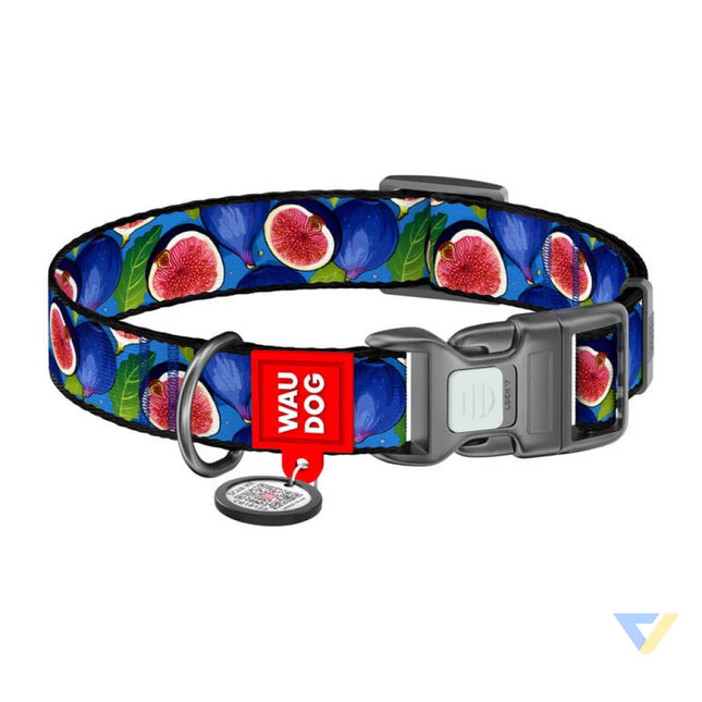 Waudog ’Fig’ nylon dog collar with QR code size M Walking and transportation