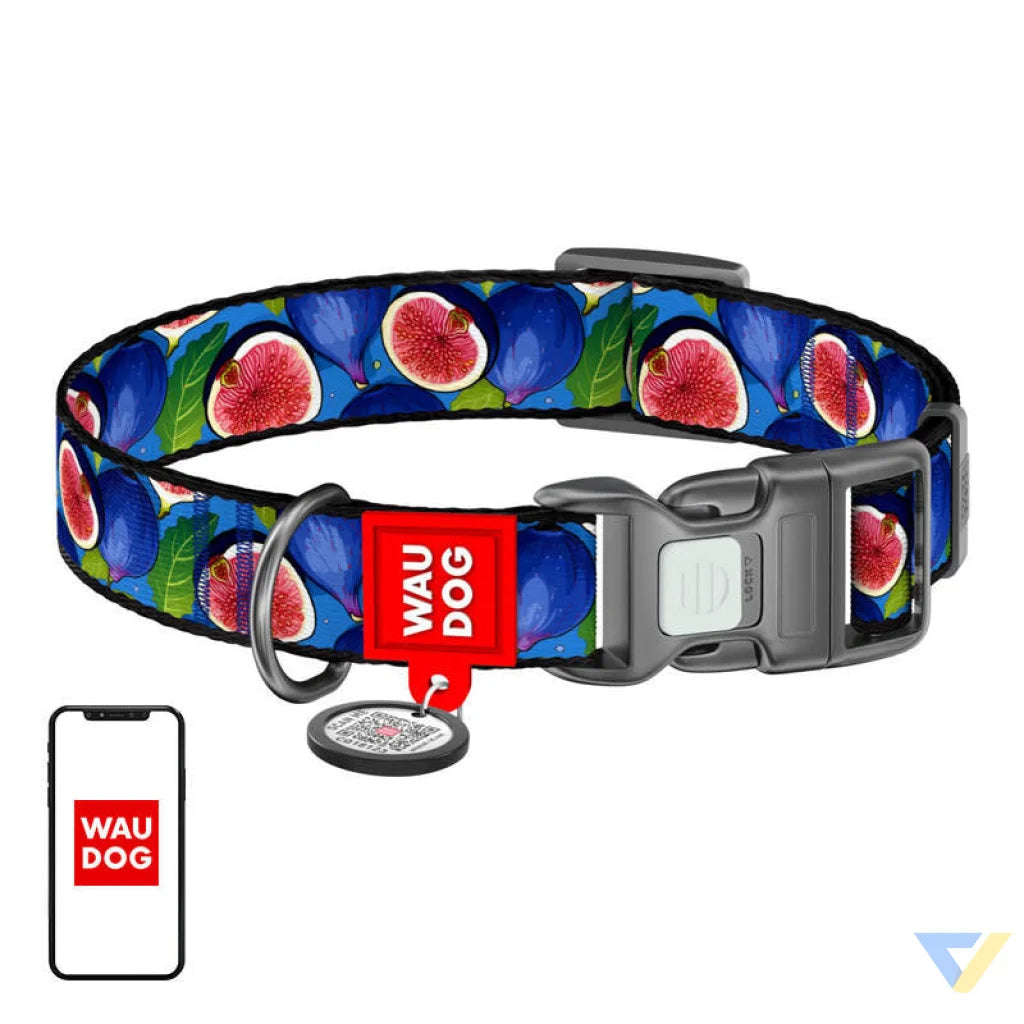 Waudog ’Fig’ nylon dog collar with QR code size S Walking and transportation