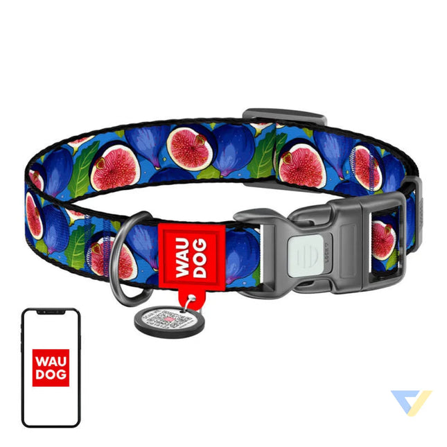 Waudog ’Fig’ nylon dog collar with QR code size S Walking and transportation