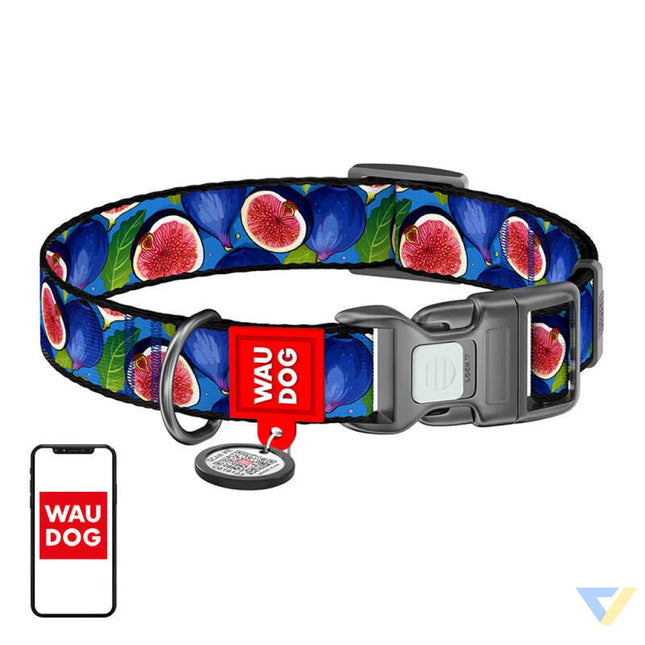 Waudog ’Fig’ nylon dog collar with QR code size XL Walking and transportation