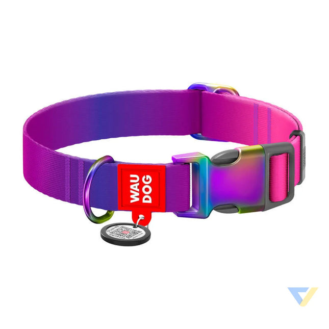Waudog gradient nylon dog collar with QR code purple size L Walking and transportation